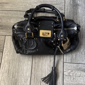 Chloe Black Leather Paddington Satchel with Gold-Tone Hardware and Tassel Charm
